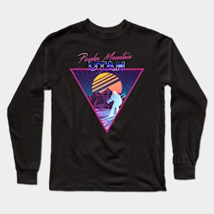 Retro Vaporwave Ski Mountain | Powder Mountain Utah | Shirts, Stickers, and More! Long Sleeve T-Shirt